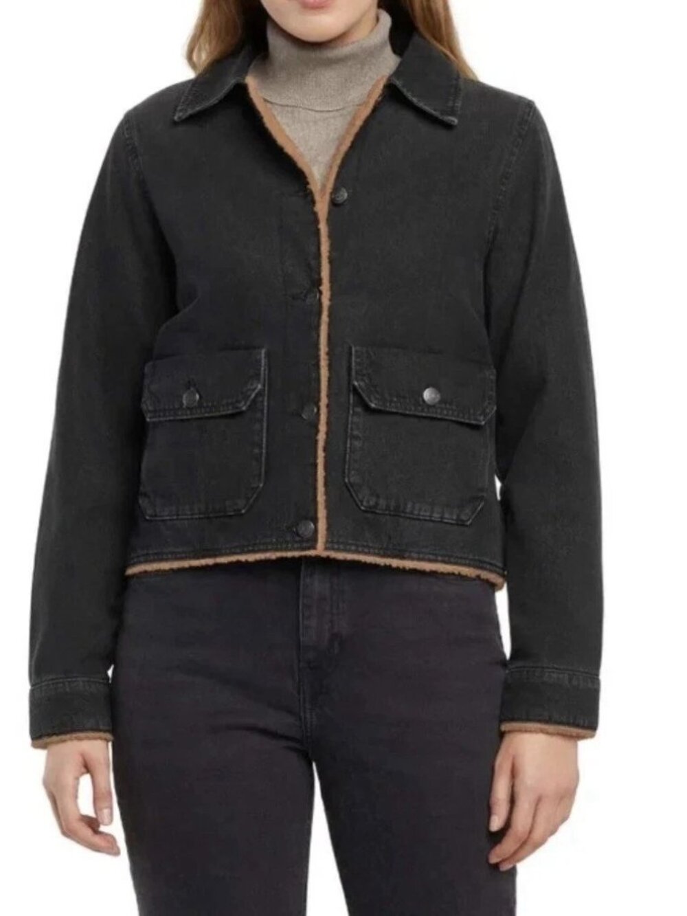 Woolrich Women's Size XL Black Denim Sherpa lined Jacket NWT